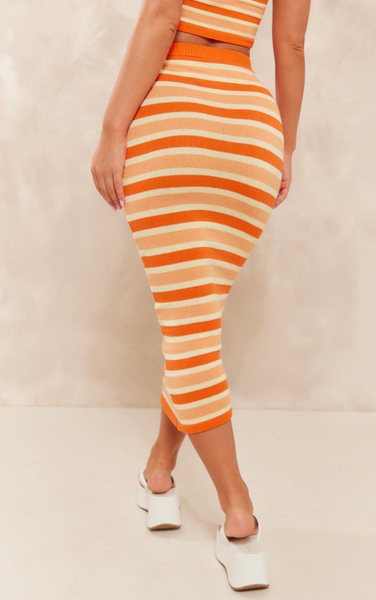 Orange Stripe Knit Midaxi Skirt Product Image