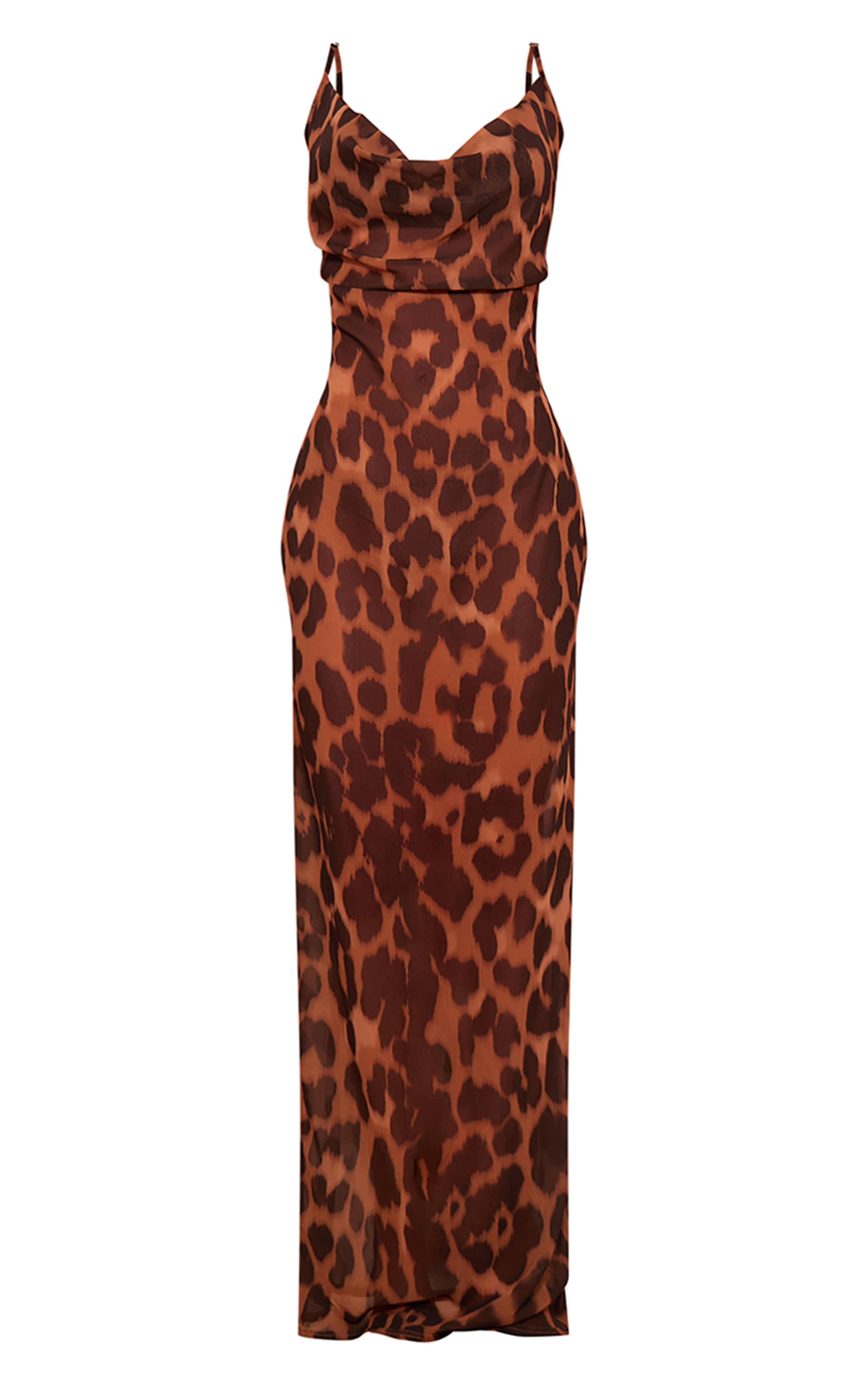 Leopard Print Sheer Chiffon Lace Up Back Maxi Dress Product Image