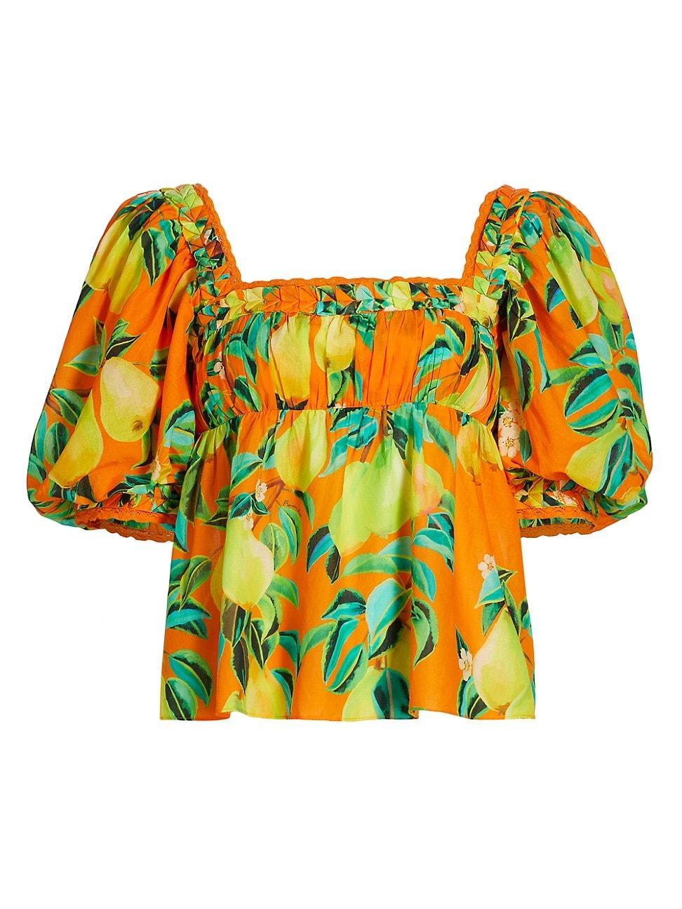 Orange Chic Pears Short Sleeve Blouse Product Image