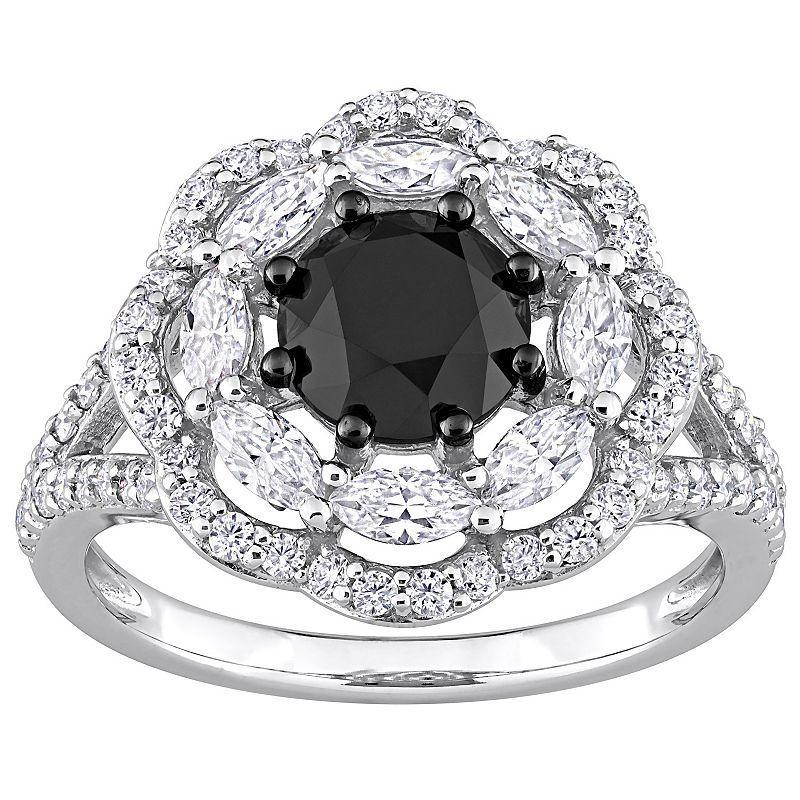 Stella Grace 10k White Gold 1 1/2 Carat T.W. Black Diamond & Lab-Created Moissanite Engagement Ring, Womens Product Image