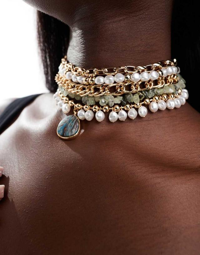 ASOS DESIGN Curve Limited Edition choker necklace with mixed pearl and semi precious stone Product Image