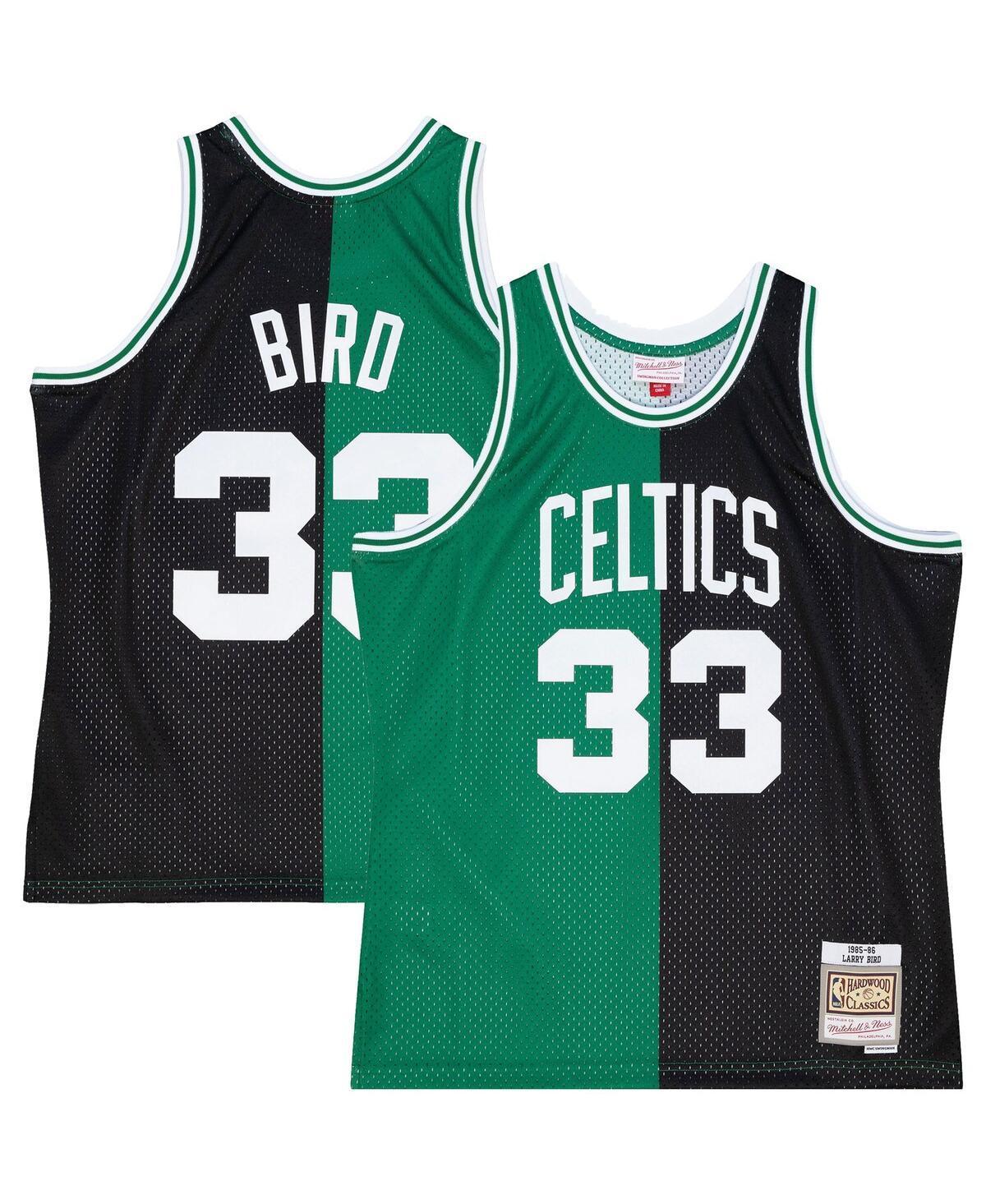 Mens Mitchell & Ness Larry Bird Black, Kelly Green Boston Celtics Hardwood Classics 1985-86 Split Swingman Jersey - Black, Kelly Green Product Image