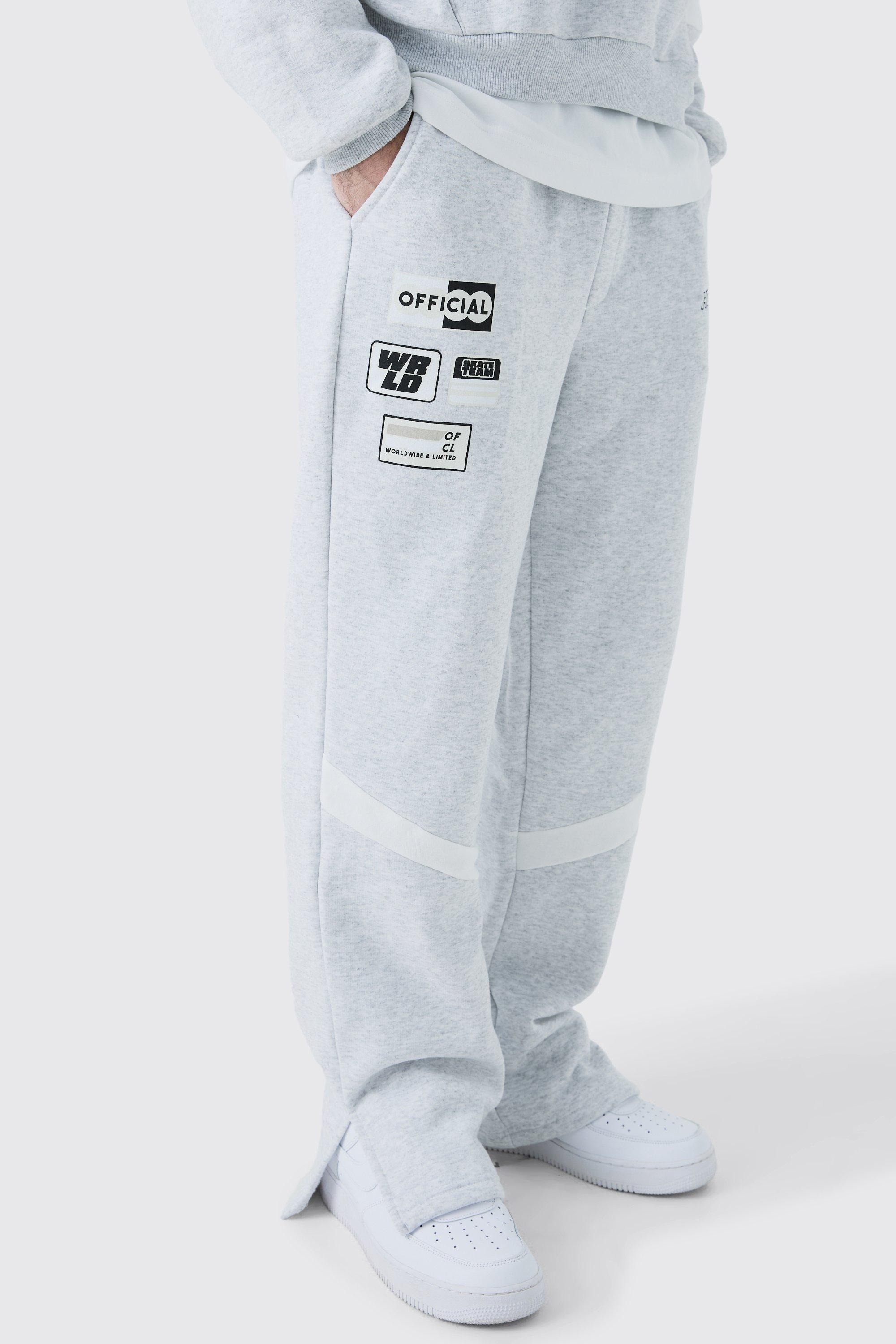 Mens Grey Relaxed Applique Moto Jogger, Grey Product Image