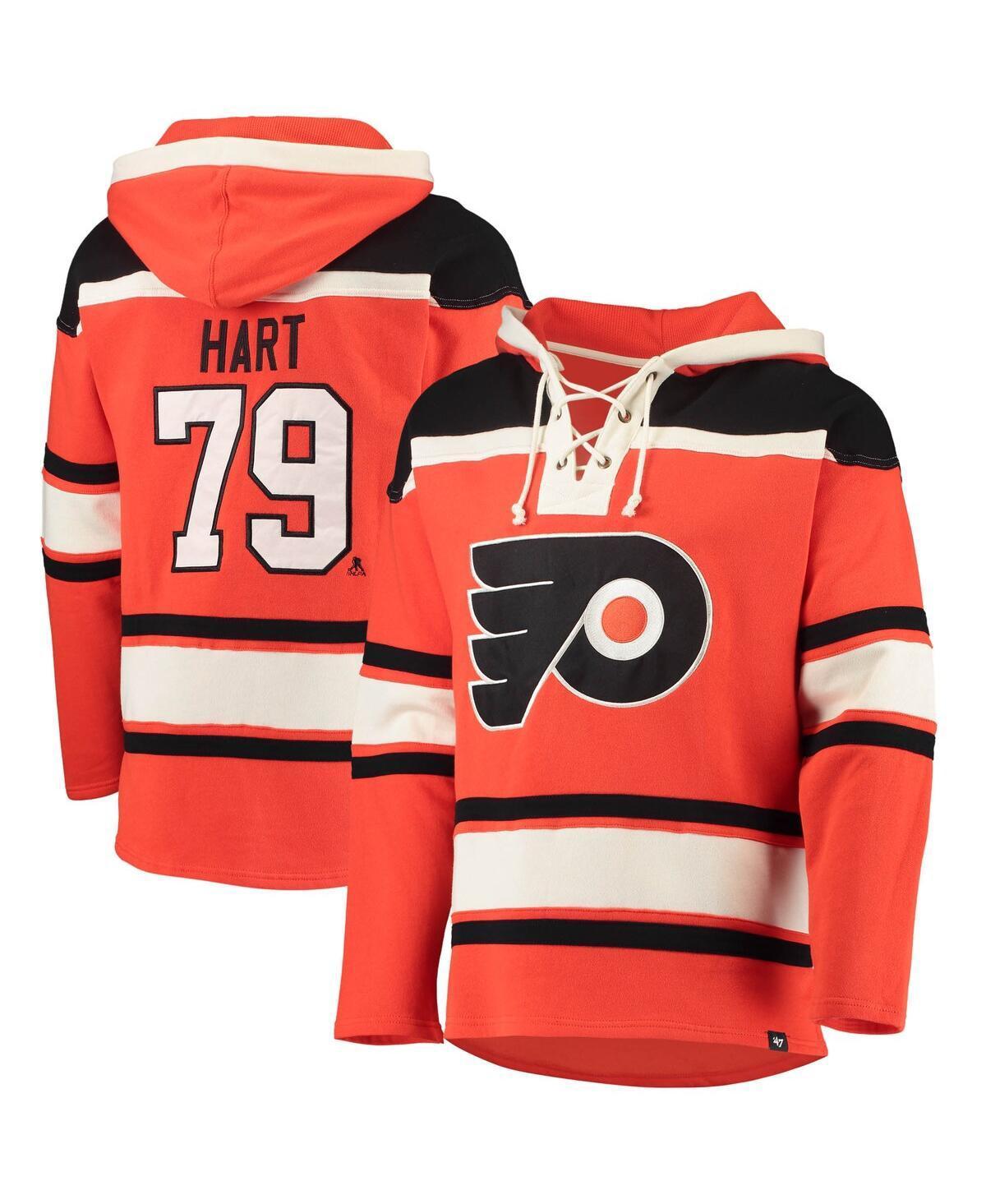 Mens Carter Hart Orange Philadelphia Flyers Player Name and Number Lacer Pullover Hoodie Product Image