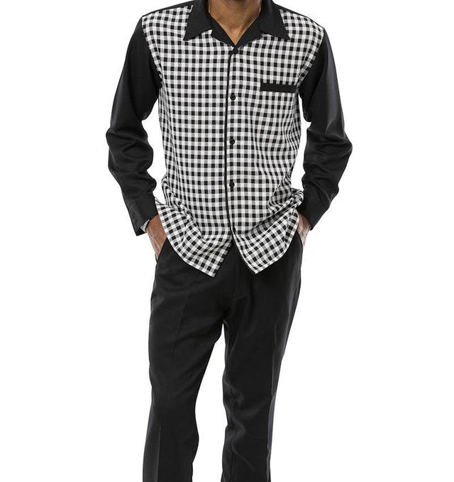 Black Checkered 2 Piece Long Sleeve Walking Suit Set Product Image