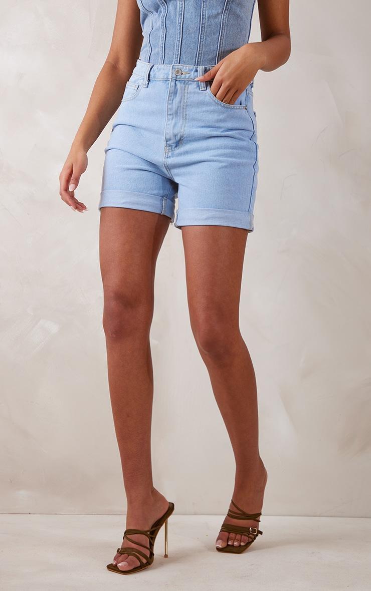 Tall Mid Blue Wash Turn Up Denim Shorts Product Image