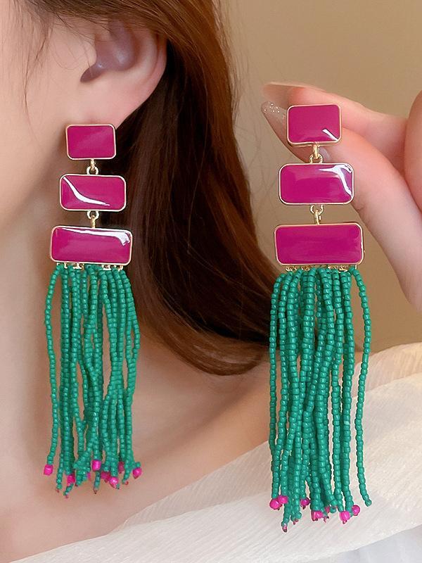 Geometric Tasseled Drop Earrings Product Image