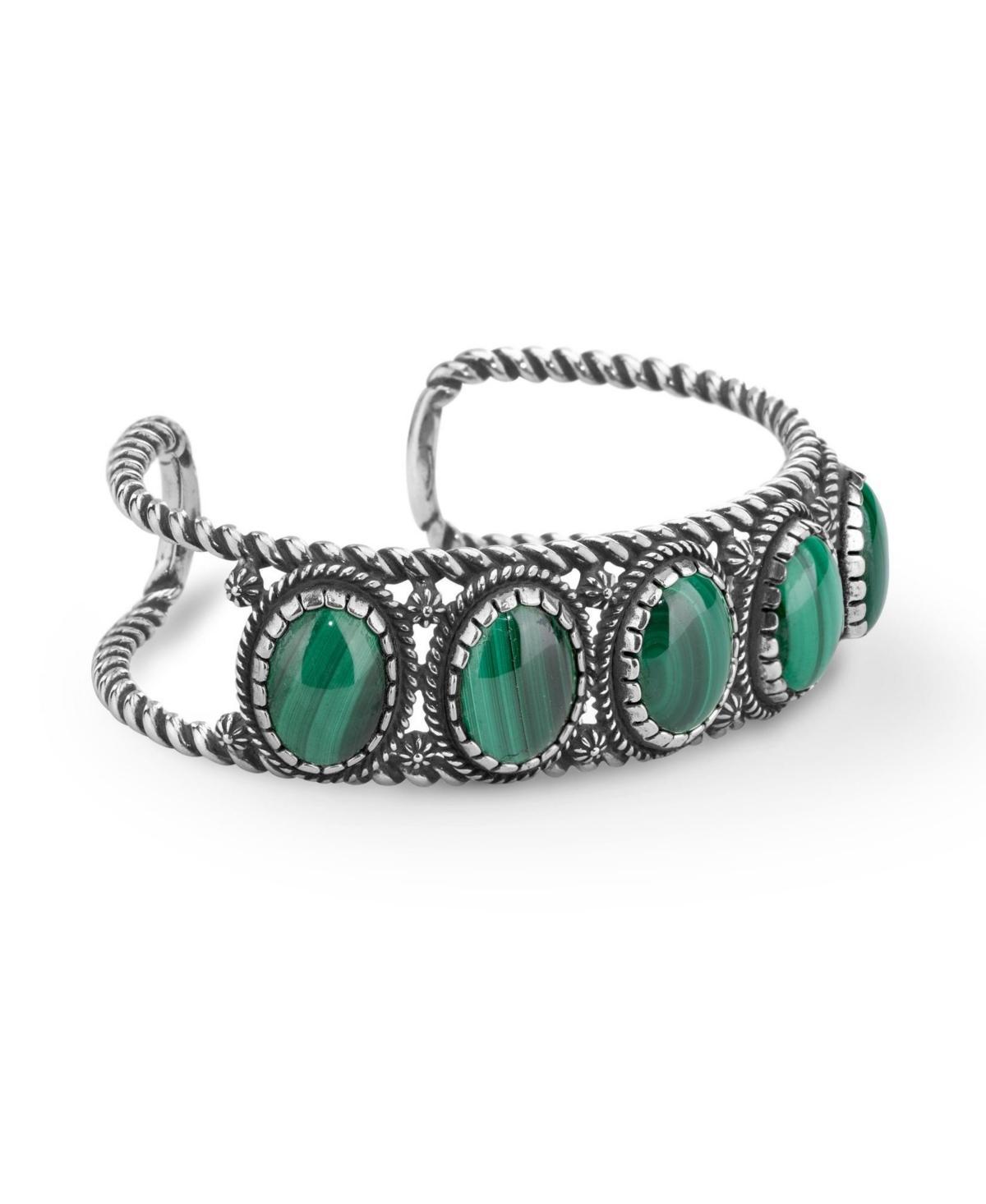 American West Jewelry Sterling Silver Womens Cuff Bracelet Gemstone 5-Stone Design Size SmallGreen malachite Product Image