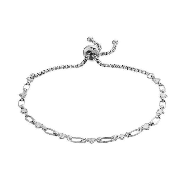 Kristen Kesho Sterling Silver Heart Link Adjustable Bolo Bracelet, Womens Grey Product Image