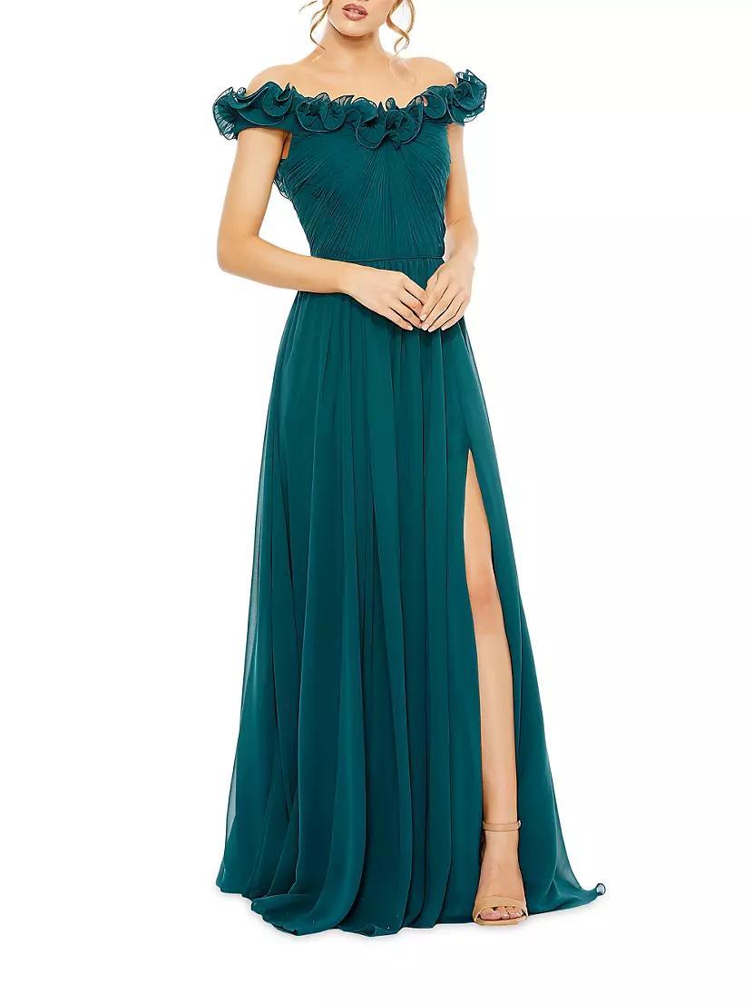 Frill Chiffon Off-The-Shoulder A-Line Gown Product Image