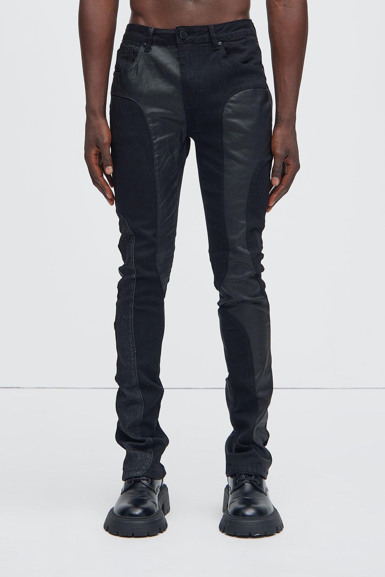 Go Down Waxed Skinny Flared Pants - Black Product Image