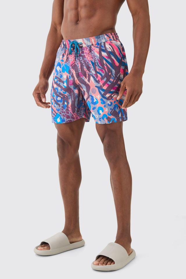 Mid Length Animal Print Swim Short | boohooMAN USA Product Image