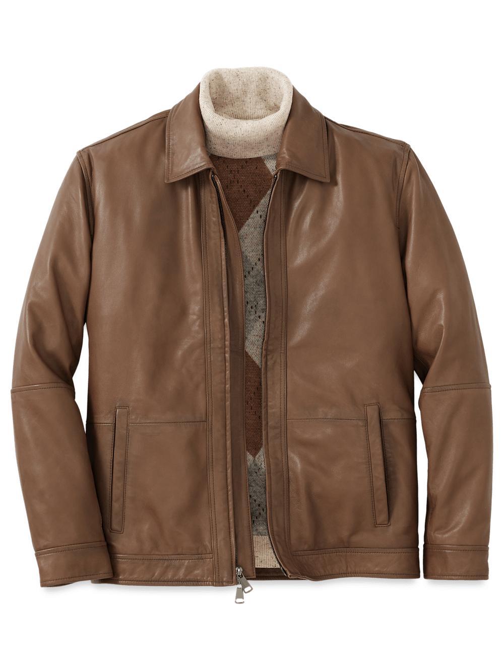 Leather Bomber Jacket - Brown product image