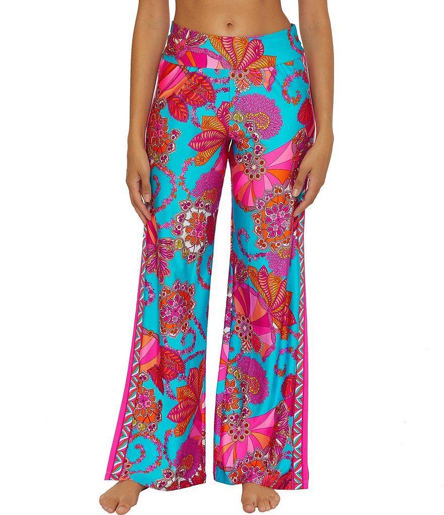 Trina Turk Meilani Floral Border Print Side Slit High Waist Pull-On Swim Cover-Up Pant Product Image