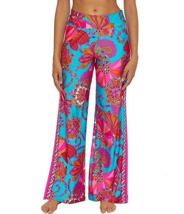 Trina Turk Meilani Floral Border Print Side Slit High Waist Pull-On Swim Cover-Up Pant Product Image