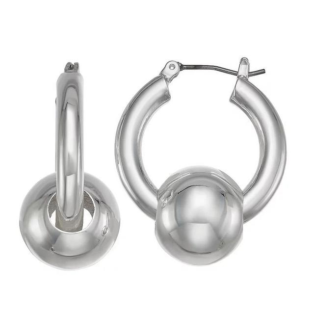 Nine West Hoop with Ball Click-It Earrings, Womens, Silver Tone Product Image