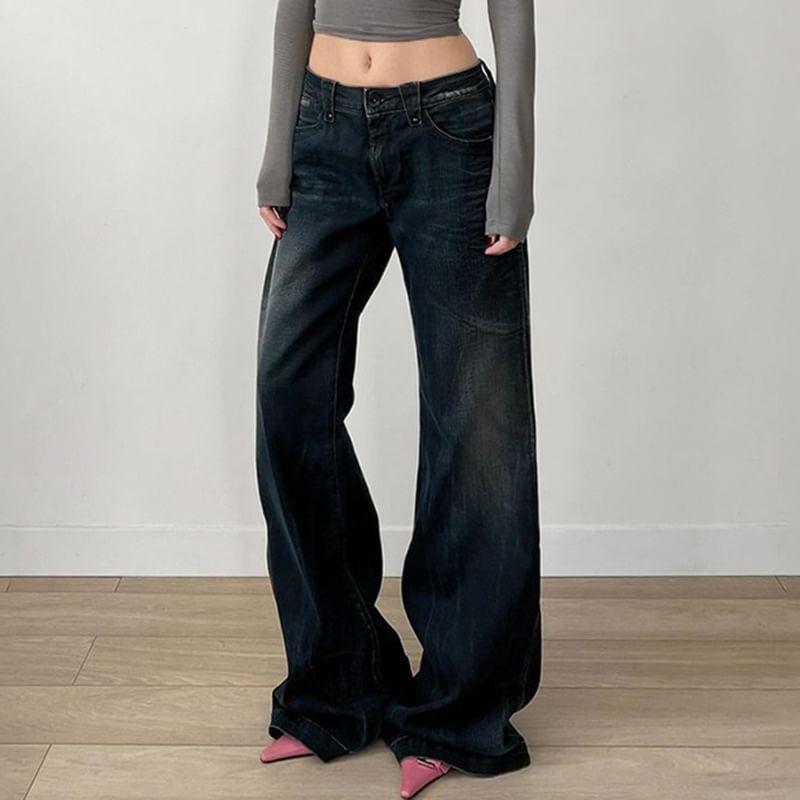 Mid Rise Washed Wide Leg Jeans Product Image