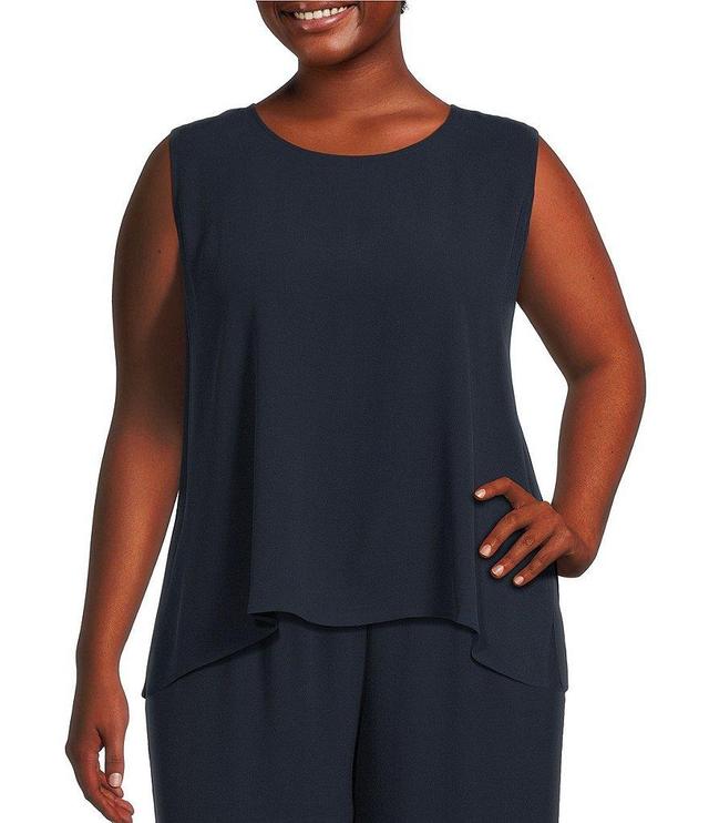 Eileen Fisher Plus Size Silk Georgette Crepe Crew Neck Sleeveless Shell Tank Product Image