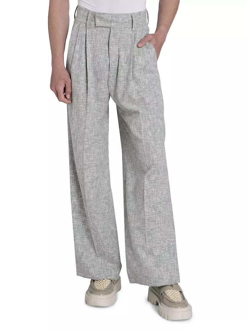 Cross-Hatch Wool-Blend Pleated Pants Product Image