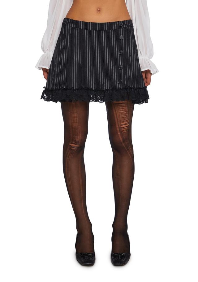 Twill Pinstripe Ruffled Lace Mini Skirt Delia's - Black Product Image