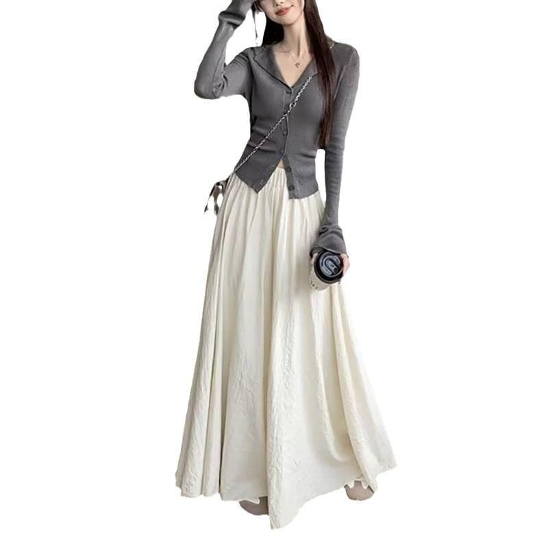 High Rise Plain Maxi A-Line Skirt Product Image