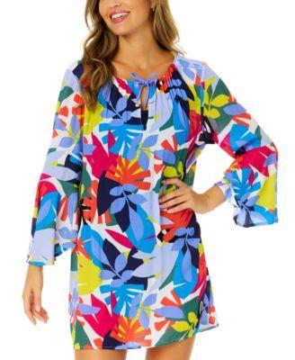 Anne Cole Womens Floral Bell-Sleeve Cover-Up Tunic Product Image