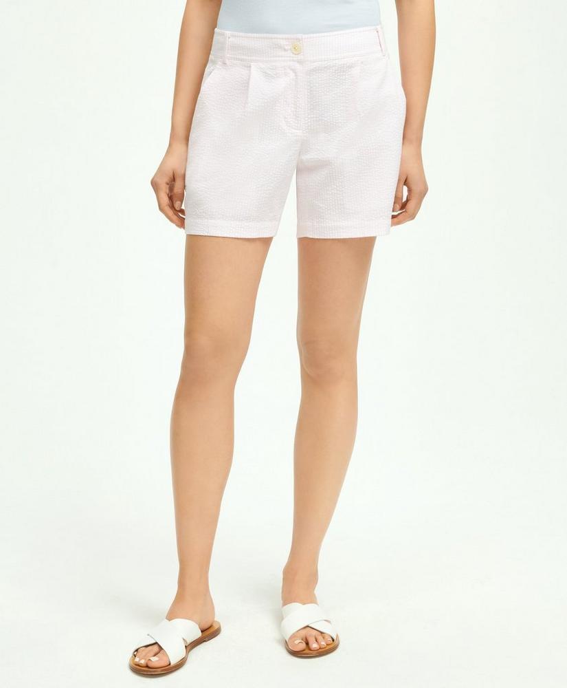 Stretch Cotton Pleated Seersucker Shorts Product Image