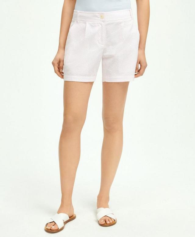 Stretch Cotton Pleated Seersucker Shorts Product Image