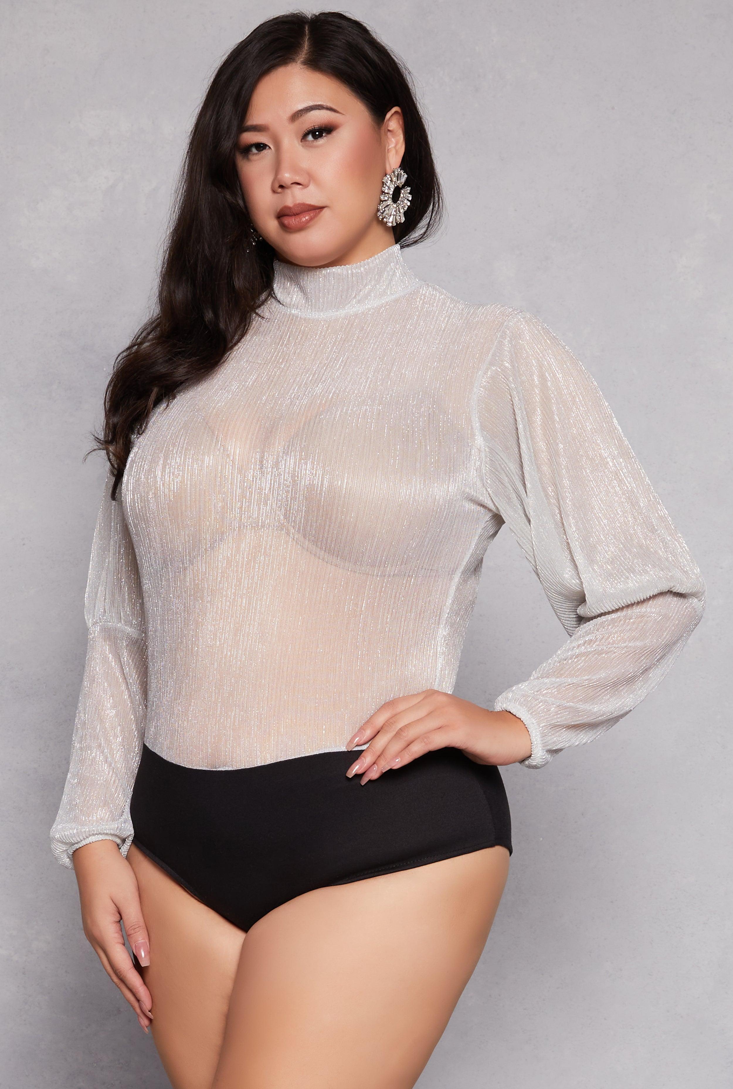 Womens Plus Size Lurex Balloon Sleeve Bodysuit Product Image