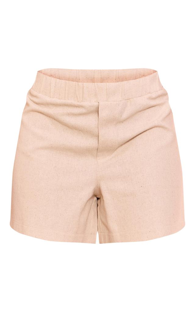 Oatmeal Structured Linen Look Elasticated Waist Shorts Product Image