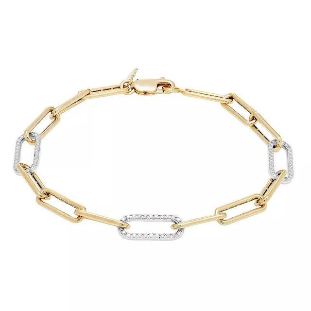 Boston Bay Diamonds 14k Gold Over Sterling Silver 1/10 Carat T.W. Diamond Chain Link Bracelet, Womens White Product Image