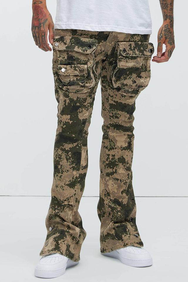 With The Hidden Camo Stacked Skinny Flare Pants - Camouflage Product Image