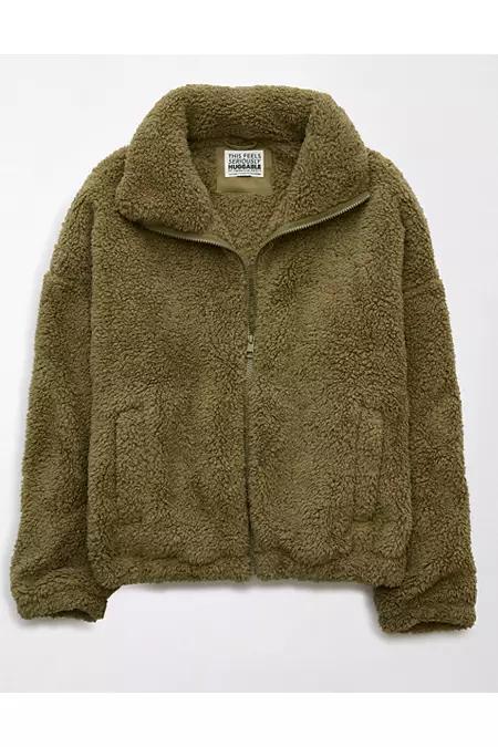 AE Zip-Up Bear Hug Sherpa Sweatshirt Womens Product Image