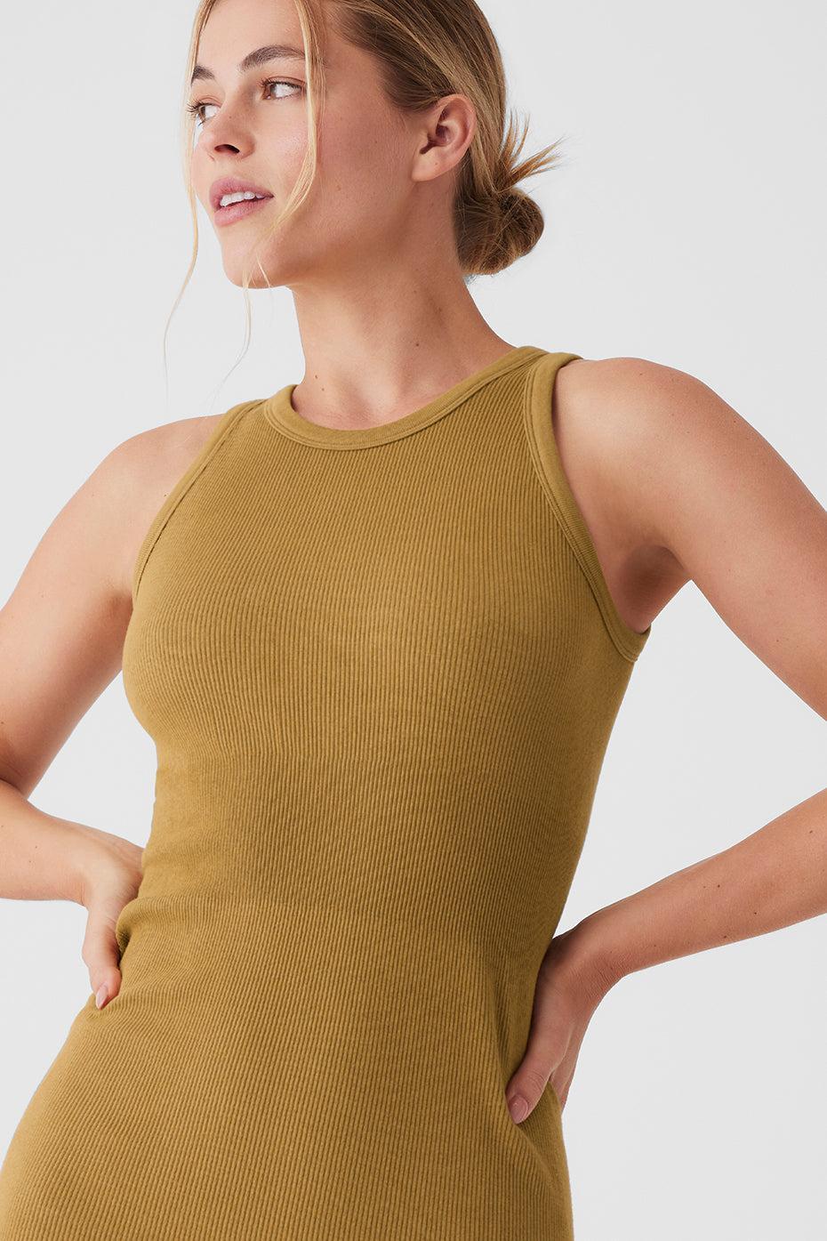 Alo Yoga | Seamless Ribbed Warm Nights Dress Bra Yellow Product Image