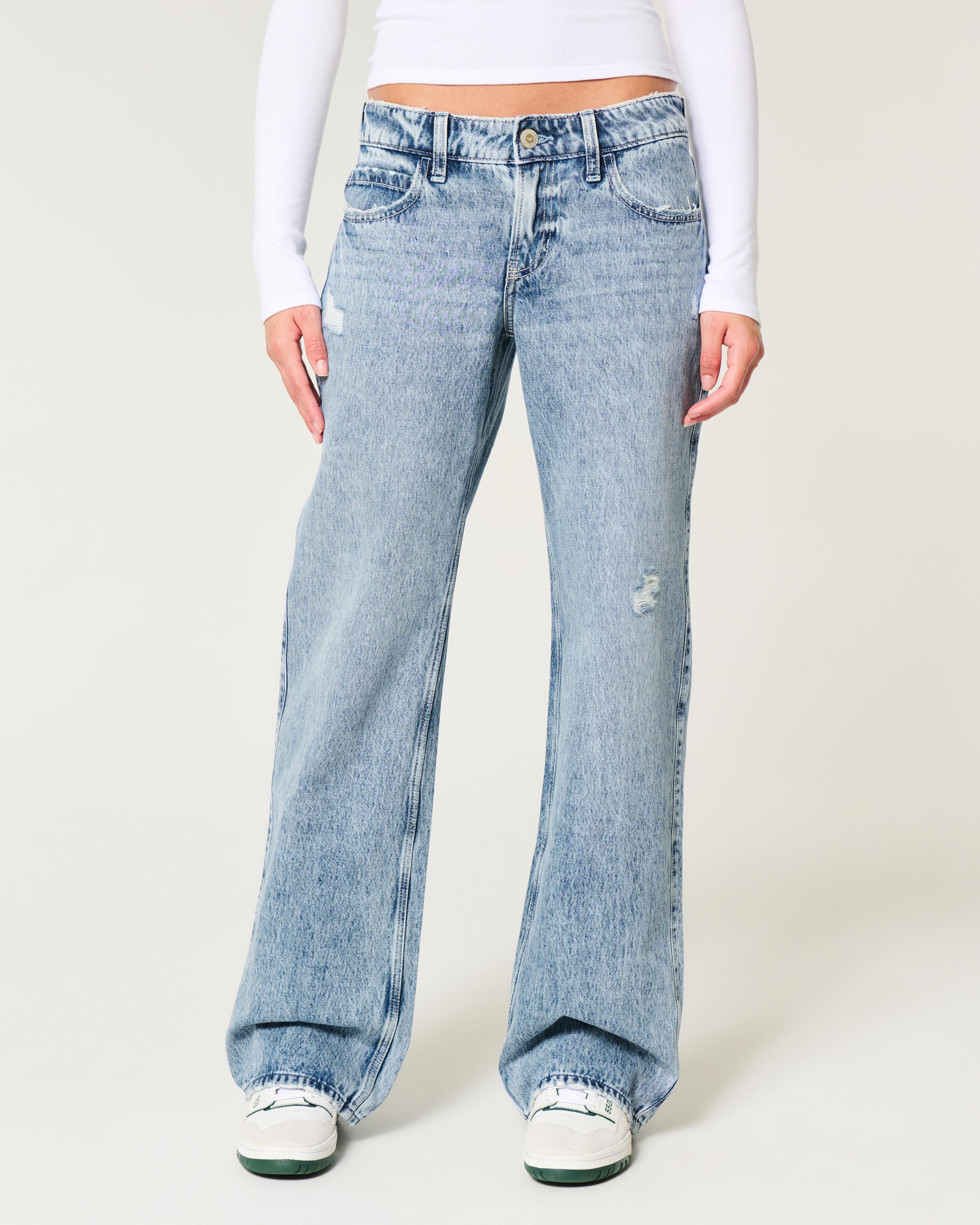 Low-Rise Distressed Medium Wash Baggy Jeans Product Image