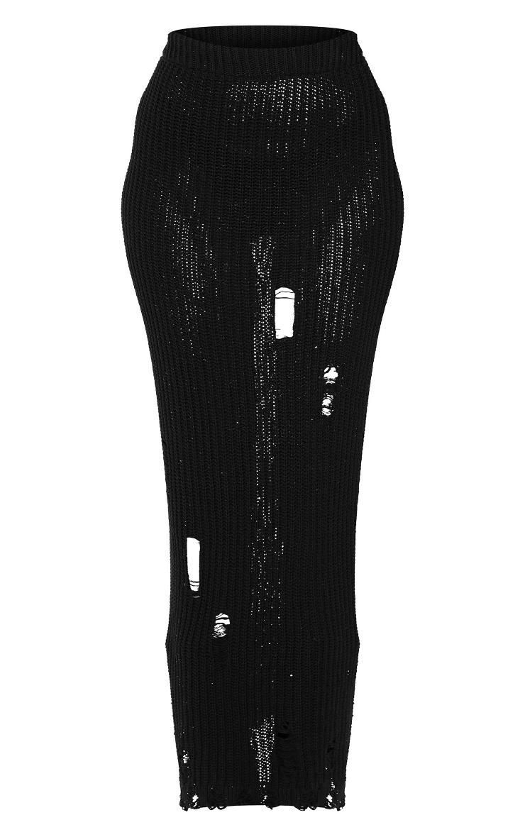 Tall Black Distressed Knitted Midaxi Skirt Product Image