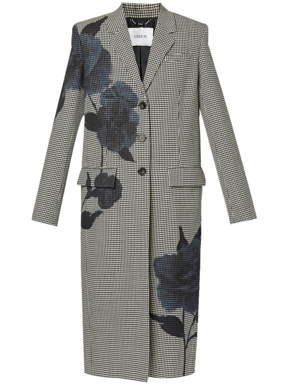 Wool Floral-printed Coat In Blue Product Image