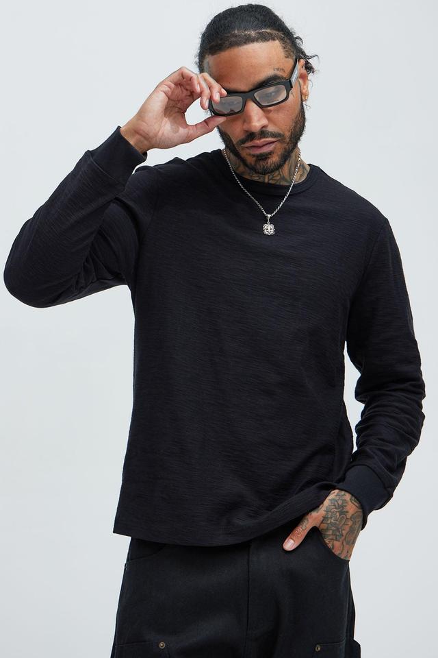 Asher Slub Texture Long Sleeve Tee - Black Product Image