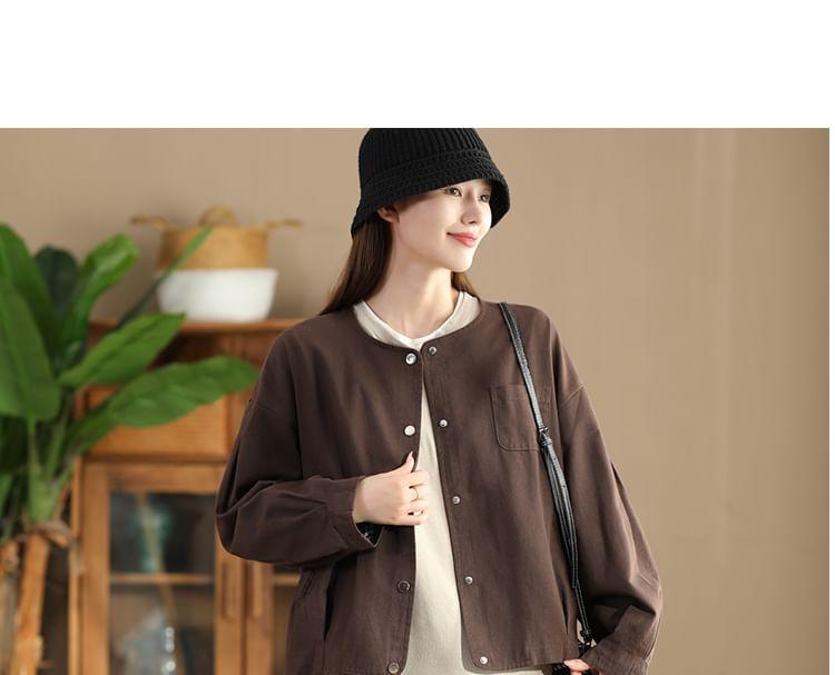 Round Neck Plain Button Jacket Product Image