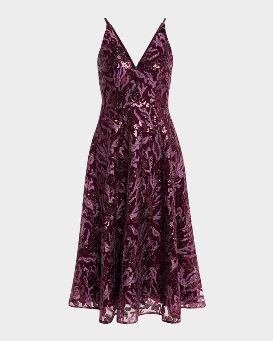 Elisa Sequin Floral Applique Midi Dress Product Image