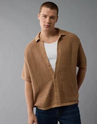 AE Textured Button-Up Sweater Polo Shirt Product Image