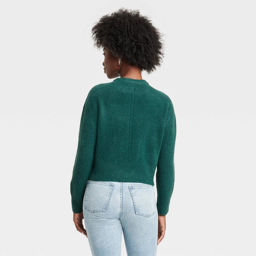 Women's Cozy Knit Crewneck Pullover Sweater - Universal Thread™ Dark Green L Product Image