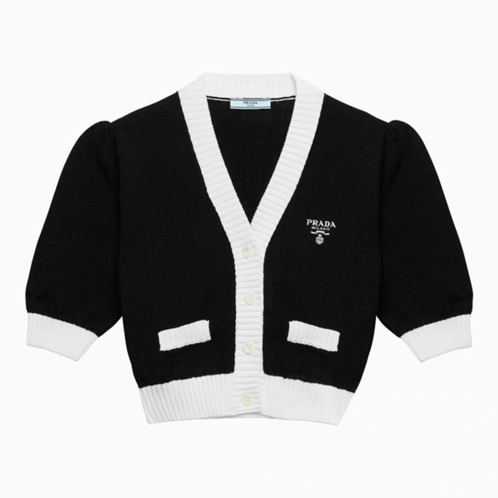 Cropped Cotton Cardigan In Black Product Image