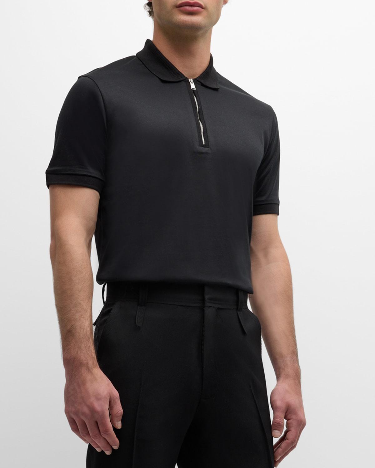 Men's Zip Short-Sleeve Tipped Polo Shirt Product Image