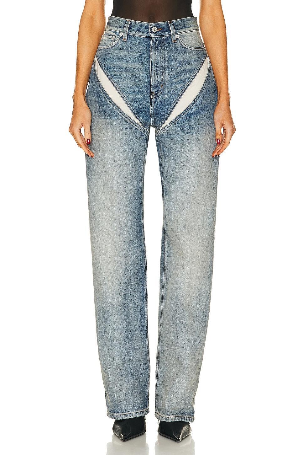 Y/Project Cut Out Jean in Rinsed Blue - Blue. Size 24 (also in ). Product Image