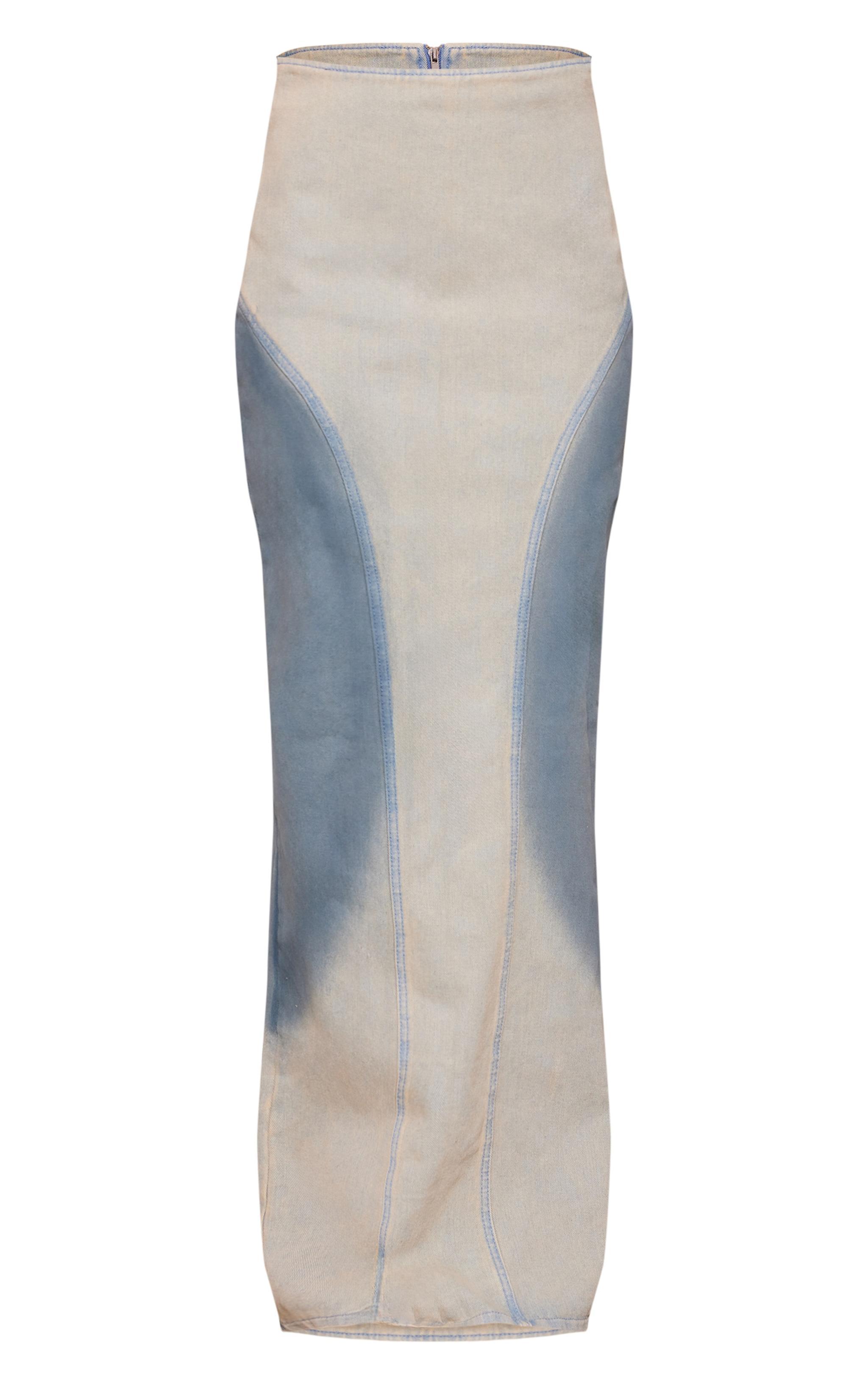 Tall Light Blue Wash Ombre Wash Maxi Denim Skirt Product Image