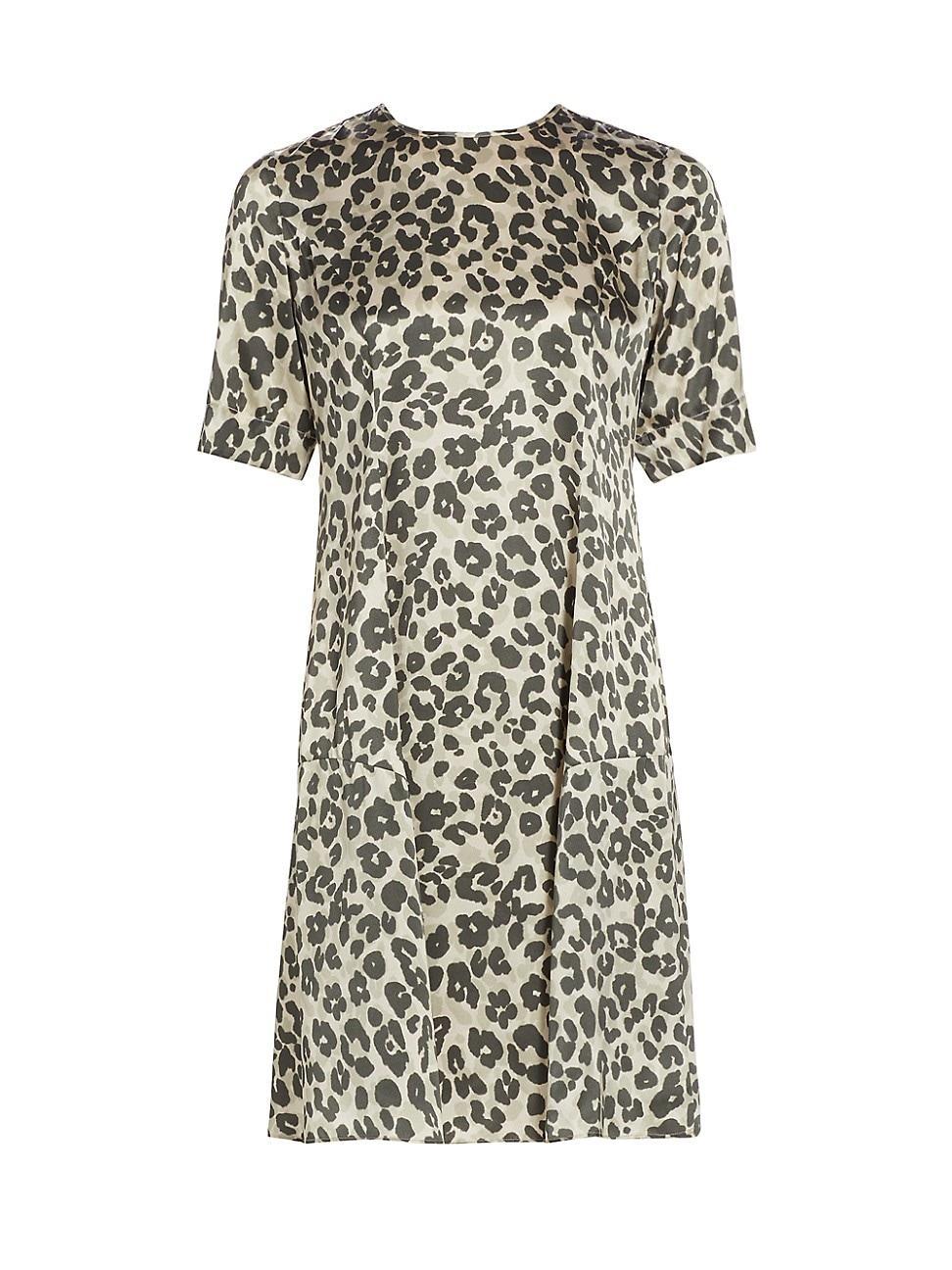 Womens Leopard-Print Silk A-Line Minidress Product Image