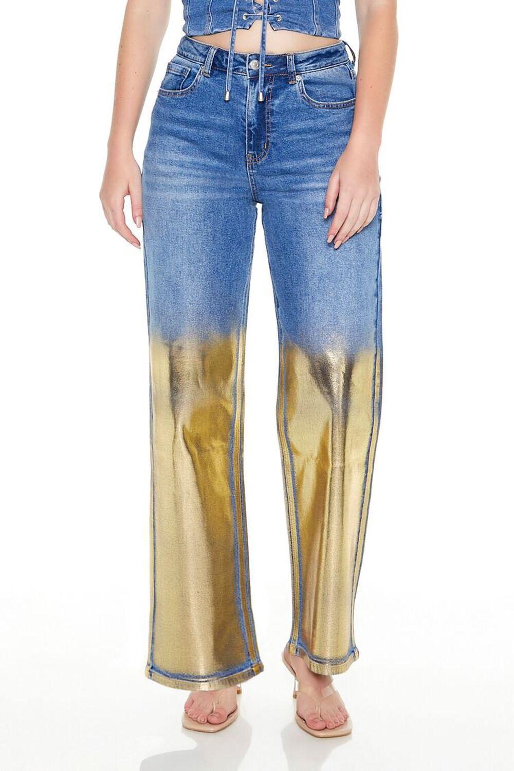 Metallic Dip-Dye High-Rise Jeans | Forever 21 Product Image