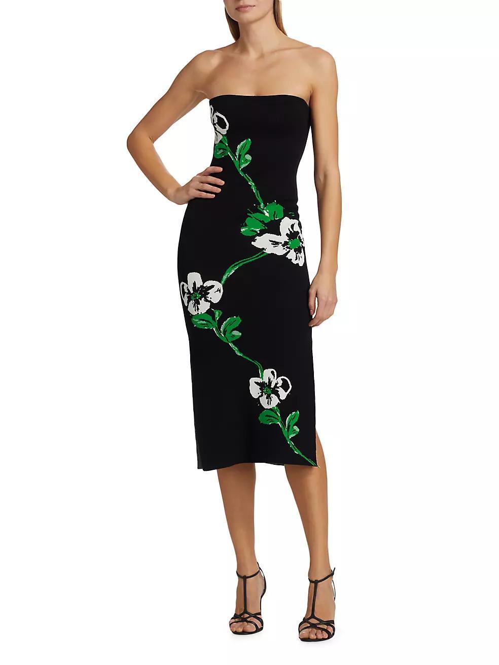 Floral Jacquard Strapless Midi-Dress Product Image