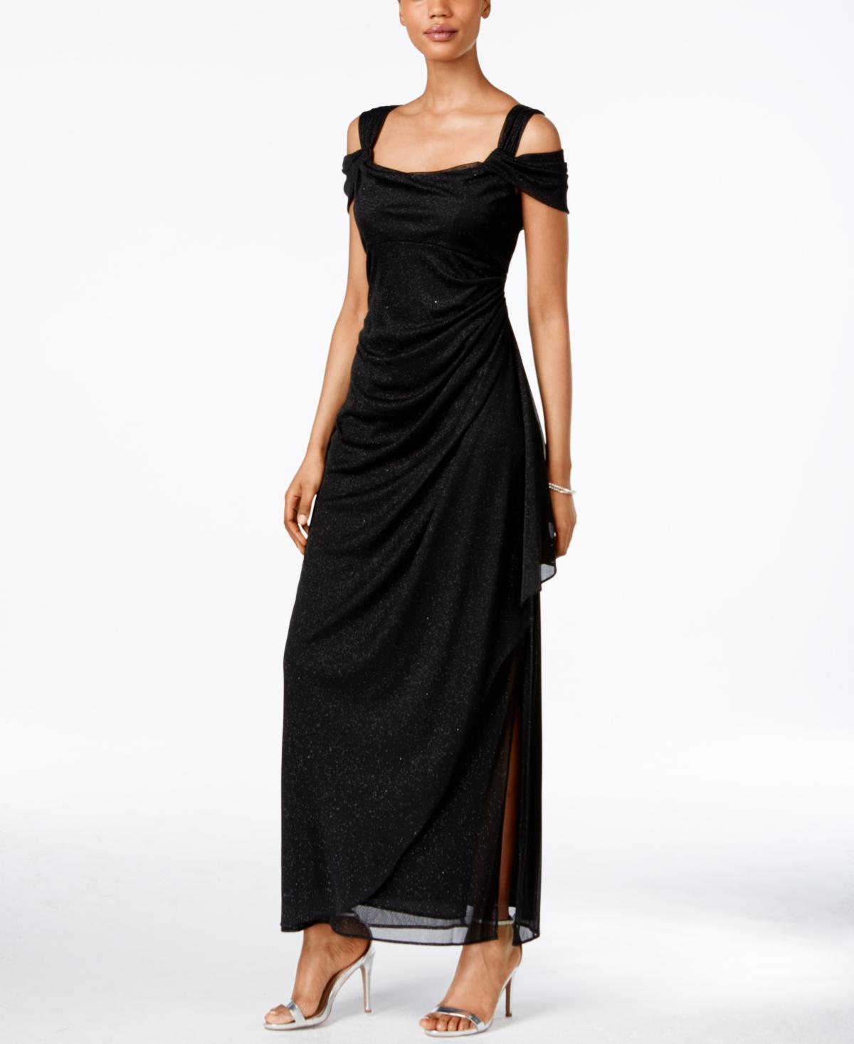 Alex Evenings Cold Shoulder Ruffle Glitter Evening Gown Product Image